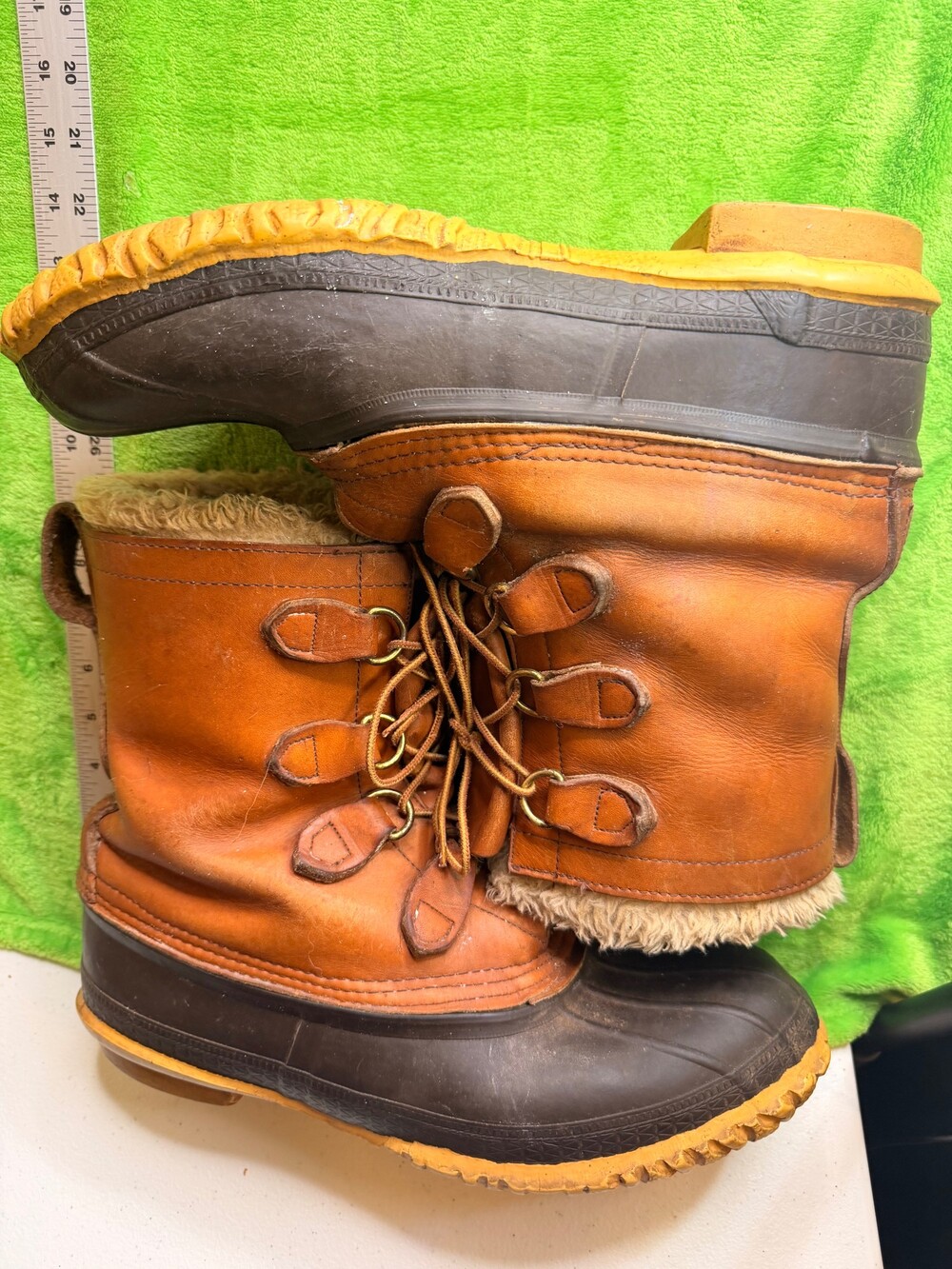 Herman Survivors Vintage Leather Sherpa Lined Duck Boots Mens Sz 11